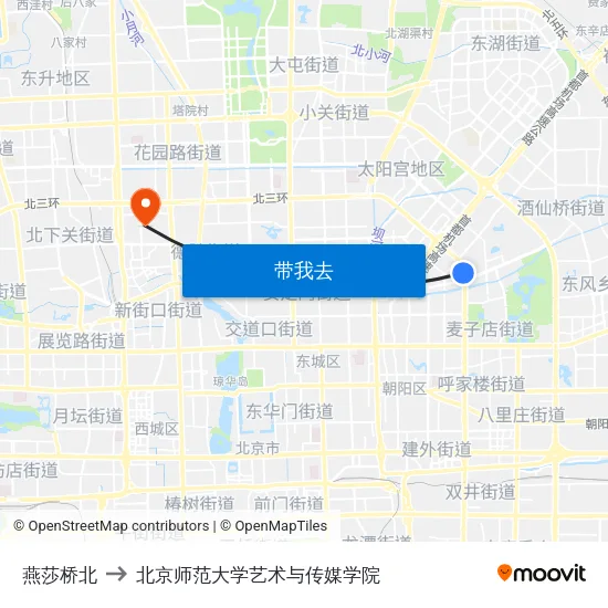 燕莎桥北 to 北京师范大学艺术与传媒学院 map