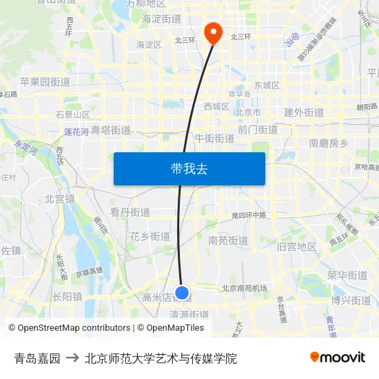 青岛嘉园 to 北京师范大学艺术与传媒学院 map
