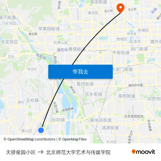 天骄俊园小区 to 北京师范大学艺术与传媒学院 map