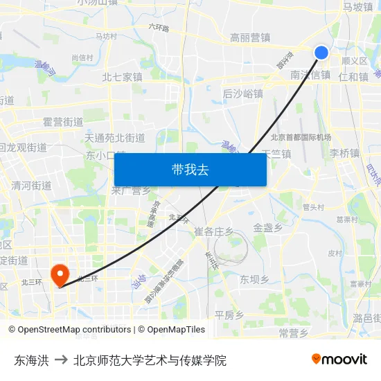 东海洪 to 北京师范大学艺术与传媒学院 map