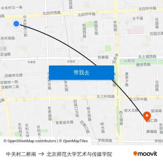 中关村二桥南 to 北京师范大学艺术与传媒学院 map