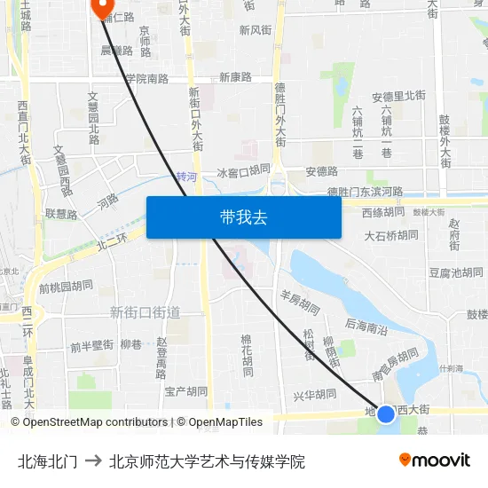 北海北门 to 北京师范大学艺术与传媒学院 map