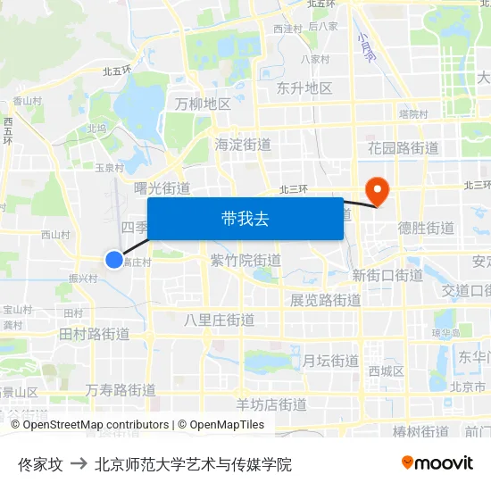佟家坟 to 北京师范大学艺术与传媒学院 map