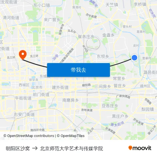 朝阳区沙窝 to 北京师范大学艺术与传媒学院 map