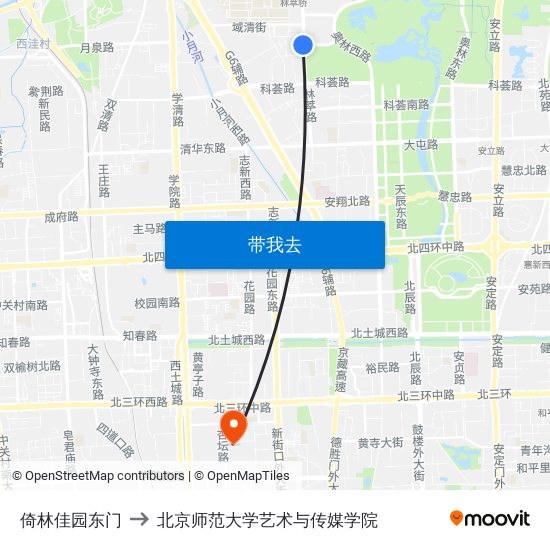 倚林佳园东门 to 北京师范大学艺术与传媒学院 map