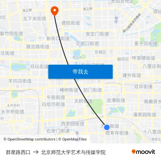 群星路西口 to 北京师范大学艺术与传媒学院 map