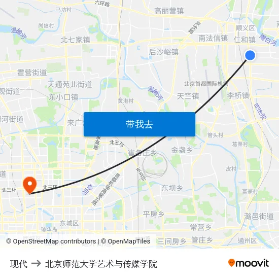 现代 to 北京师范大学艺术与传媒学院 map