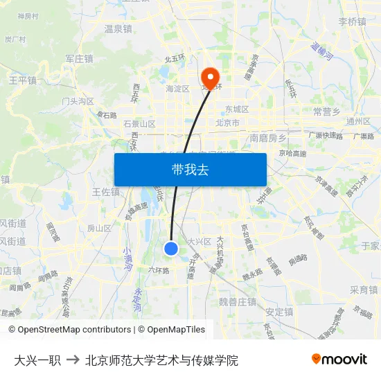 大兴一职 to 北京师范大学艺术与传媒学院 map