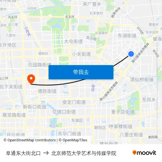 阜通东大街北口 to 北京师范大学艺术与传媒学院 map