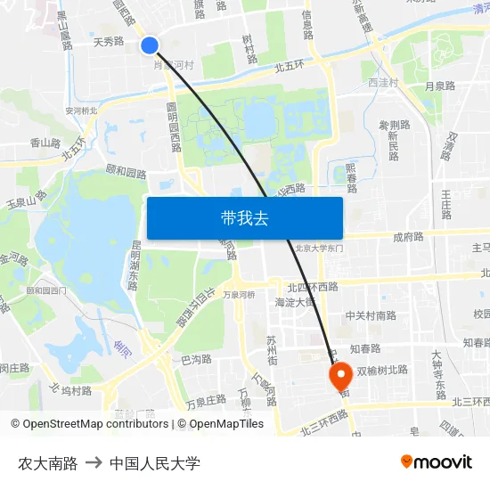 农大南路 to 中国人民大学 map