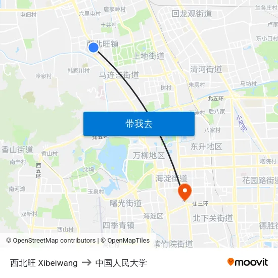 西北旺 Xibeiwang to 中国人民大学 map