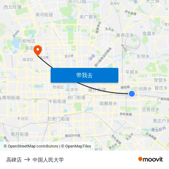 高碑店 to 中国人民大学 map