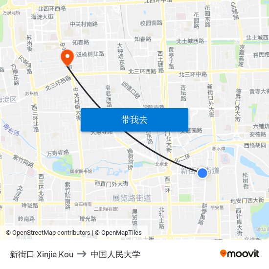 新街口 Xinjie Kou to 中国人民大学 map