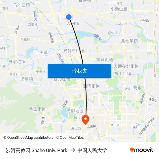 沙河高教园 Shahe Univ. Park to 中国人民大学 map