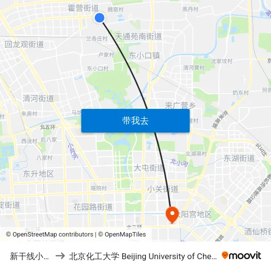 新干线小区西门 to 北京化工大学 Beijing University of Chemical Technology map