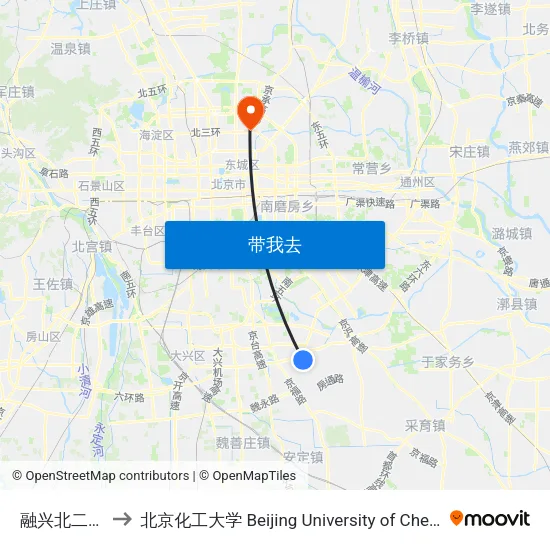 融兴北二街西站 to 北京化工大学 Beijing University of Chemical Technology map