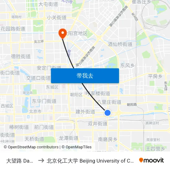 大望路 Dawang Lu to 北京化工大学 Beijing University of Chemical Technology map