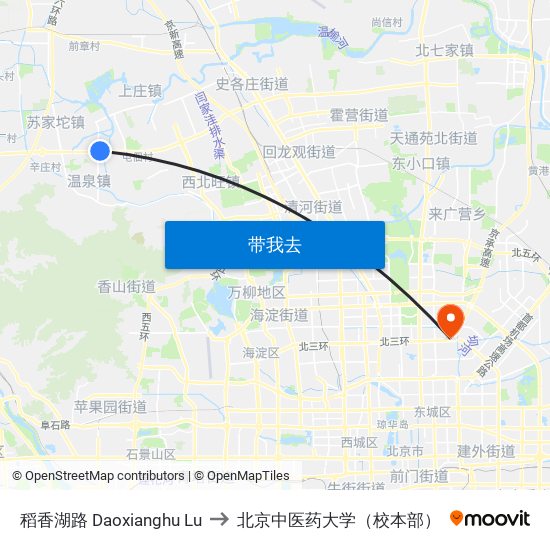 稻香湖路 Daoxianghu Lu to 北京中医药大学（校本部） map