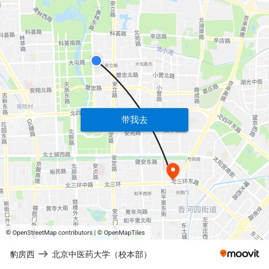 豹房西 to 北京中医药大学（校本部） map