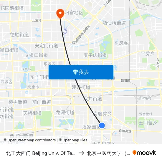 北工大西门 Beijing Univ. Of Tech. West Gate to 北京中医药大学（校本部） map