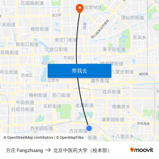 方庄 Fangzhuang to 北京中医药大学（校本部） map