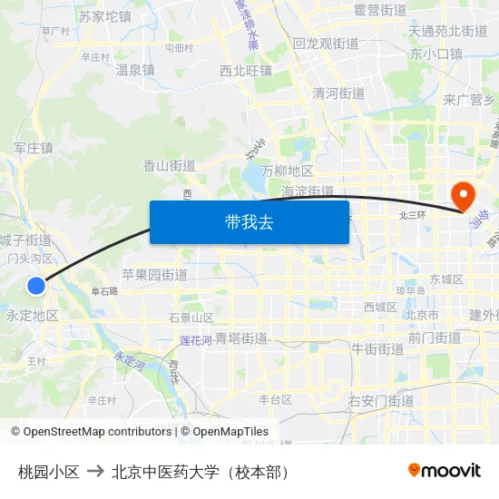 桃园小区 to 北京中医药大学（校本部） map