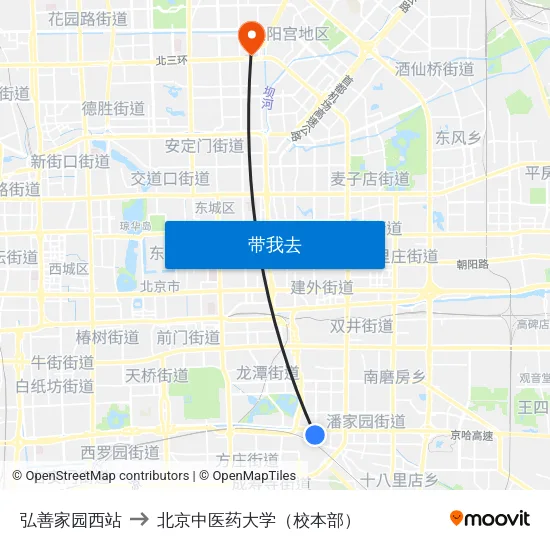 弘善家园西站 to 北京中医药大学（校本部） map