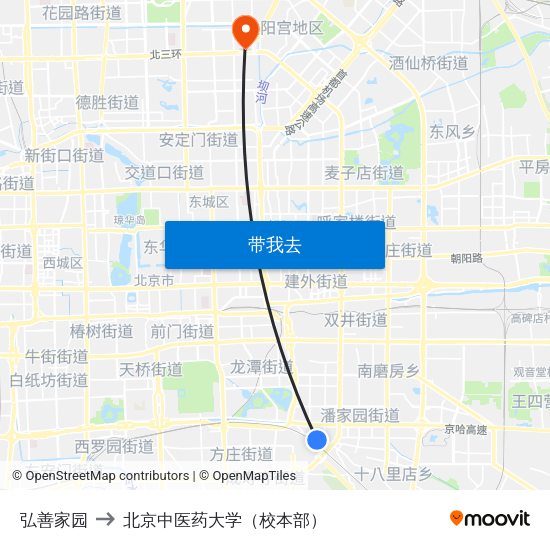 弘善家园 to 北京中医药大学（校本部） map