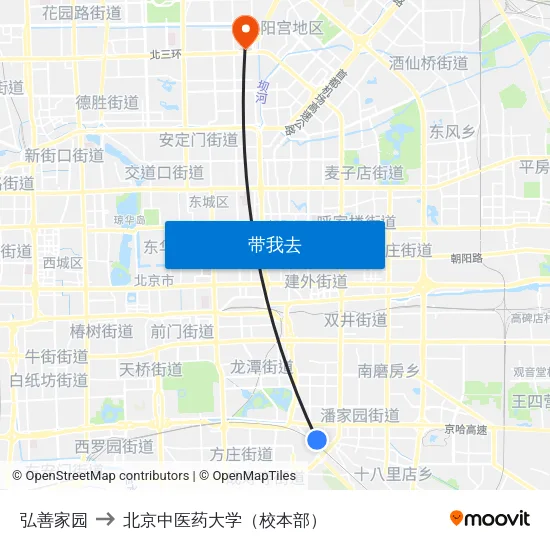 弘善家园 to 北京中医药大学（校本部） map