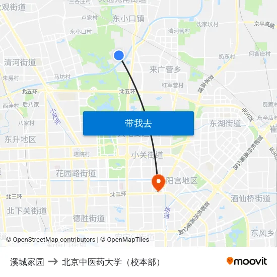 溪城家园 to 北京中医药大学（校本部） map