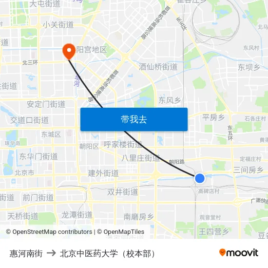 惠河南街 to 北京中医药大学（校本部） map