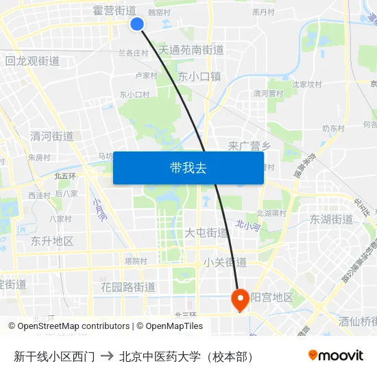 新干线小区西门 to 北京中医药大学（校本部） map