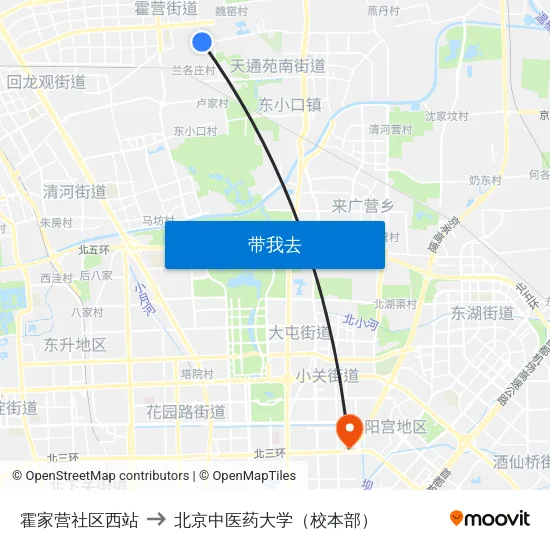 霍家营社区西站 to 北京中医药大学（校本部） map