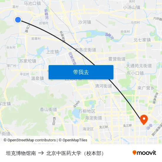 坦克博物馆南 to 北京中医药大学（校本部） map