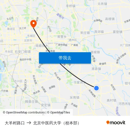 大羊村路口 to 北京中医药大学（校本部） map