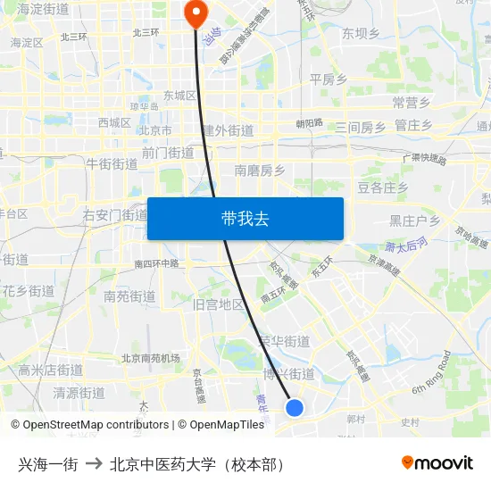 兴海一街 to 北京中医药大学（校本部） map
