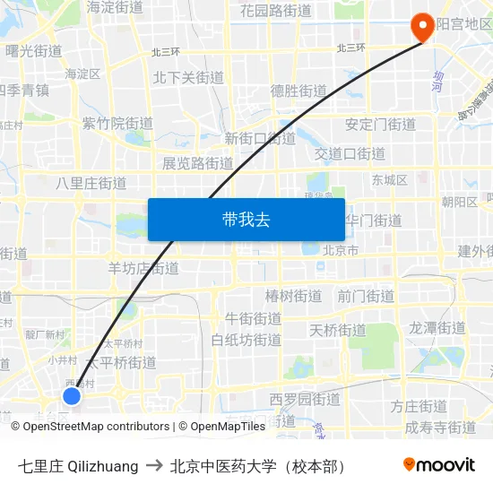 七里庄  Qilizhuang to 北京中医药大学（校本部） map