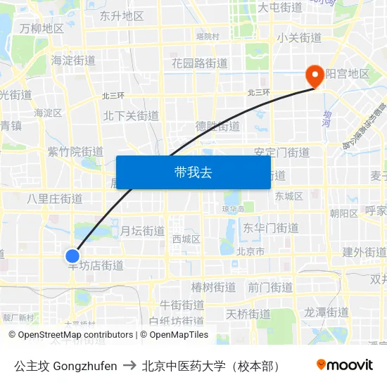公主坟 Gongzhufen to 北京中医药大学（校本部） map
