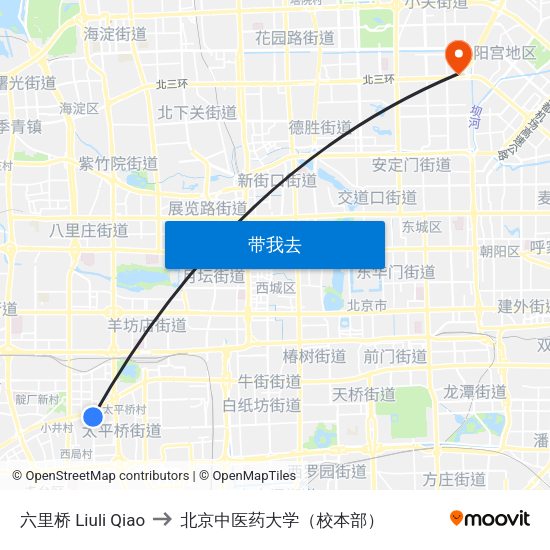 六里桥 Liuli Qiao to 北京中医药大学（校本部） map
