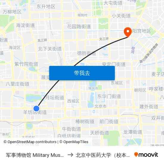 军事博物馆 Military Museum to 北京中医药大学（校本部） map