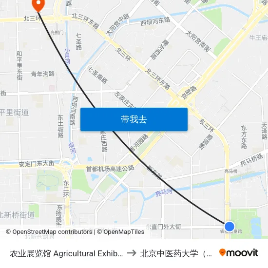 农业展览馆 Agricultural Exhibition Center to 北京中医药大学（校本部） map