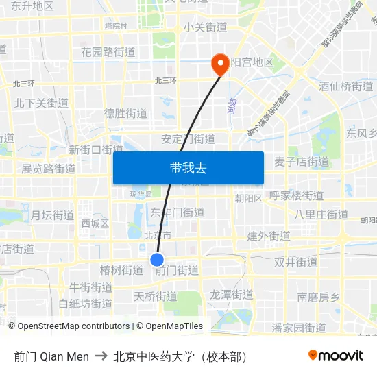 前门 Qian Men to 北京中医药大学（校本部） map