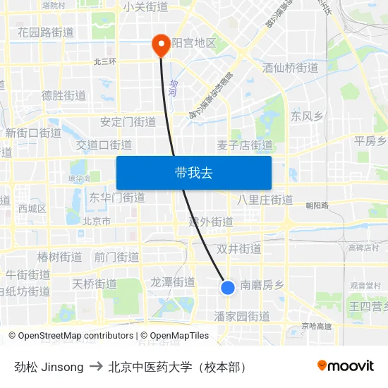 劲松 Jinsong to 北京中医药大学（校本部） map