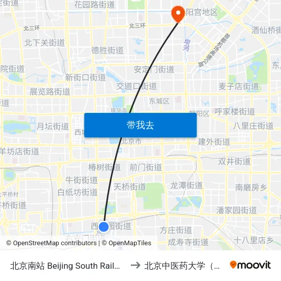 北京南站 Beijing South Railway Station to 北京中医药大学（校本部） map