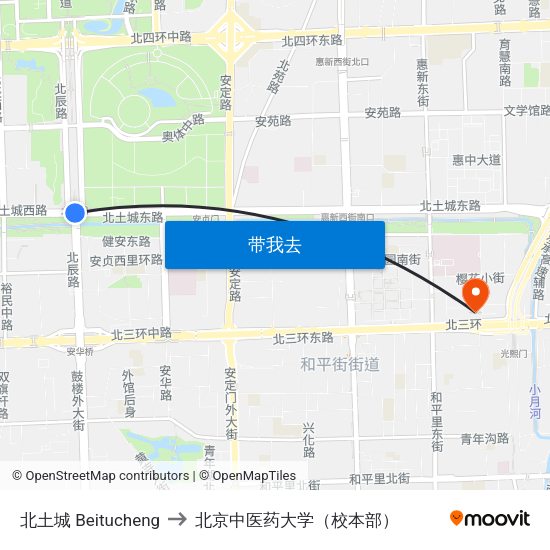 北土城 Beitucheng to 北京中医药大学（校本部） map