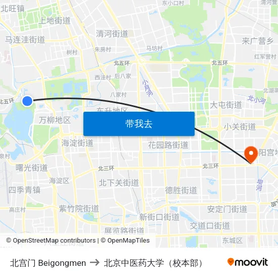 北宫门 Beigongmen to 北京中医药大学（校本部） map