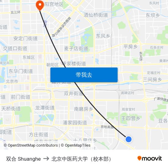 双合 Shuanghe to 北京中医药大学（校本部） map
