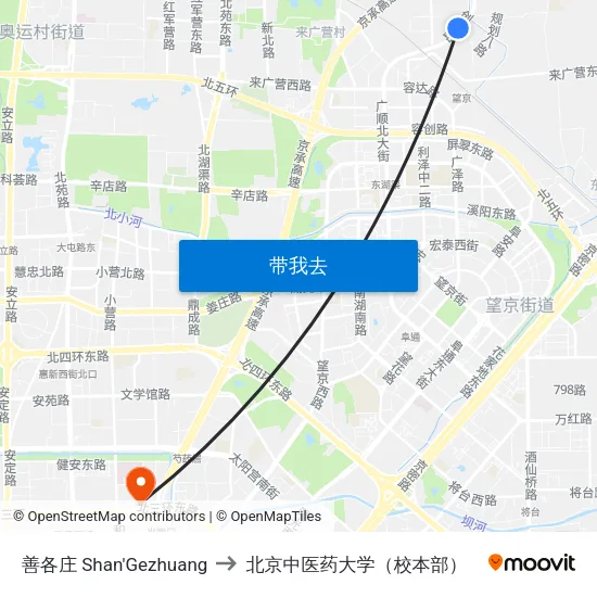 善各庄 Shan'Gezhuang to 北京中医药大学（校本部） map