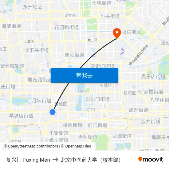 复兴门 Fuxing Men to 北京中医药大学（校本部） map