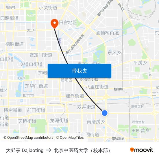 大郊亭 Dajiaoting to 北京中医药大学（校本部） map